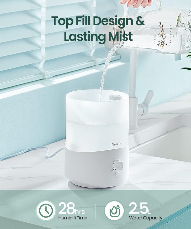 Pharata Humidifiers for Bedroom Large Room, 2.5L Cool Mist Humidifier with Essential Oil Diffuser, Top Fill Humidifier for Baby, Home, Plant, Ultrasonic Humidification for whole house, Auto Shut-Off - Image 2